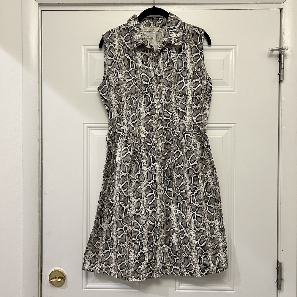 Laura Bianchi Italy W vacation summer Linen Sleeveless Shirt Dress Snake Print S